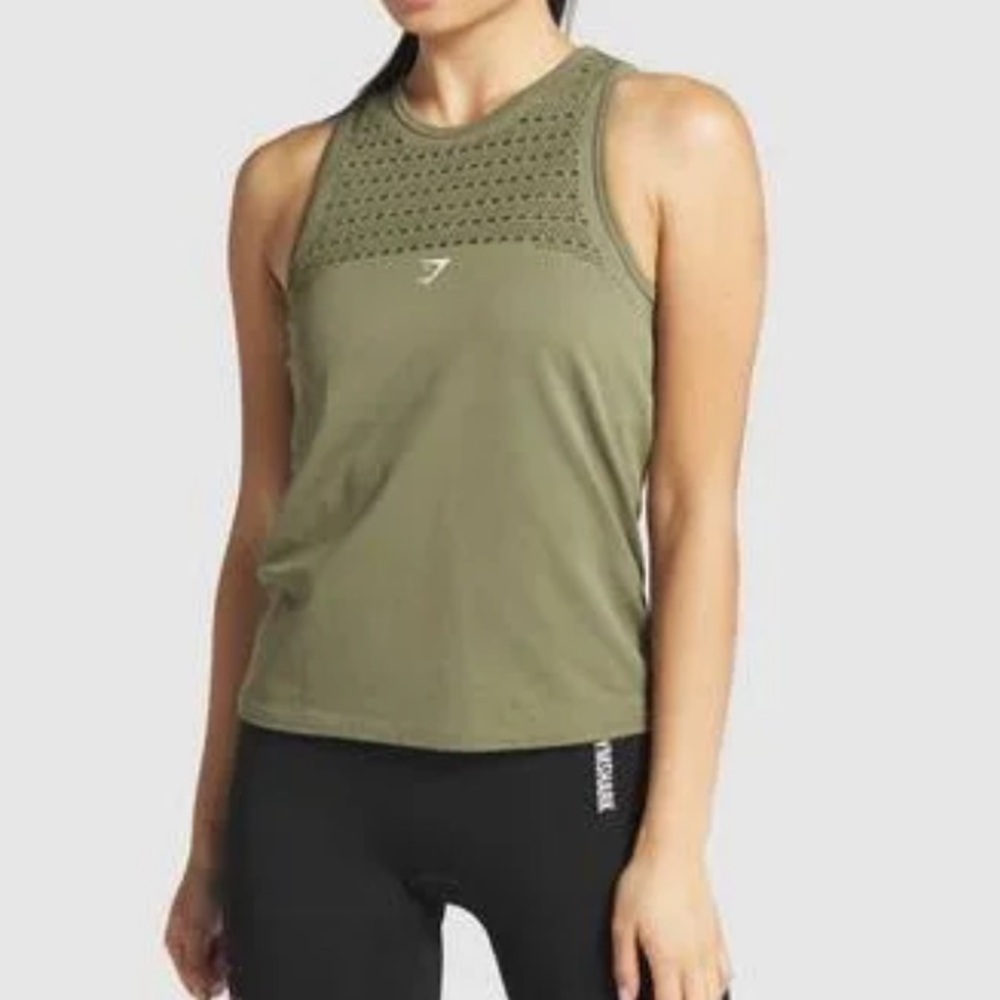 Gymshark Energy+ Seamless Loose Vest Top in Dark Green (Olive/Khaki) - Picture 4 of 5
